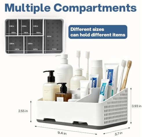 TQRR Bathroom Countertop Organizer -6 Slots Drain Tray Toothbrush Holders