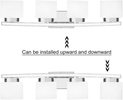 4-Light Modern Chrome Vanity Light Fixture with White Glass Shade for Bathroom Over Mirror, 31.5 Inches