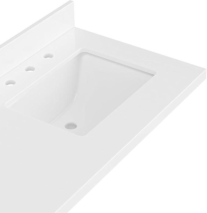 ARIEL 67 inch Double Bathroom Vanity top with Sink, 1.5 Inch Thick Miter Edge White Quartz top, Rectangle Double Sink Vanity top, Includes Backsplash