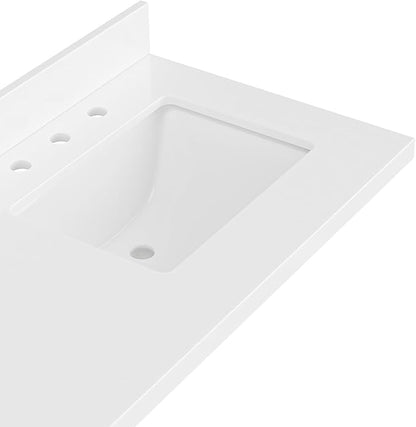 ARIEL 67 inch Double Bathroom Vanity top with Sink, 1.5 Inch Thick Miter Edge White Quartz top, Rectangle Double Sink Vanity top, Includes Backsplash