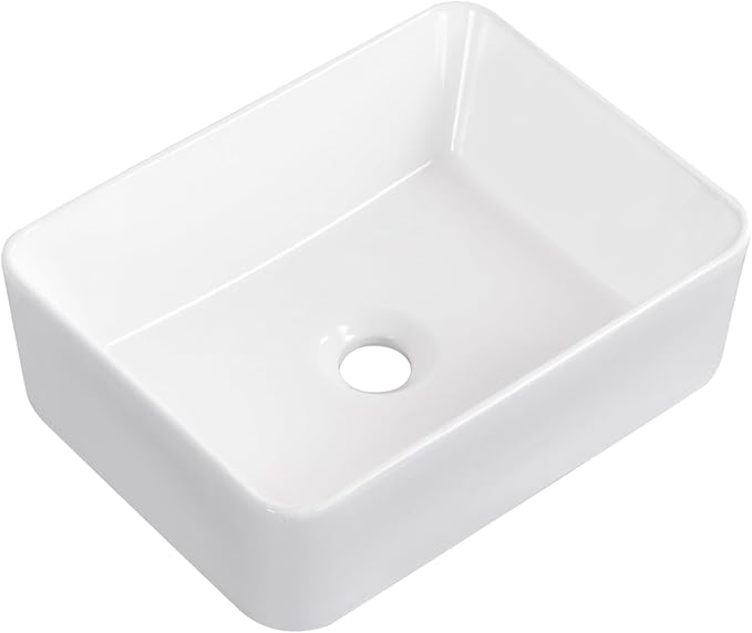 Vessel Sink 16"x12" Rectangular Bathroom Sink Modern White Porcelain Ceramic Above Counter Drop-in Vanity Sink for Bathrooms Art Basin