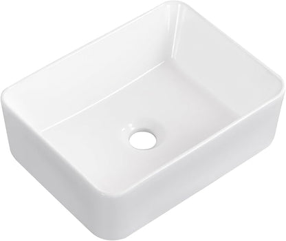 Vessel Sink 16"x12" Rectangular Bathroom Sink Modern White Porcelain Ceramic Above Counter Drop-in Vanity Sink for Bathrooms Art Basin