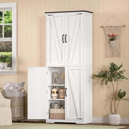 Tall Pantry Cabinet with 4 Doors & 2 Adjustable Shelves, Kitchen Cabinet