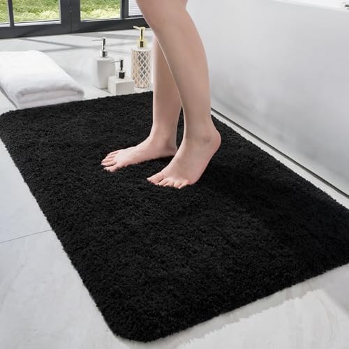 LOCHAS Bathroom Rugs 36x24 Inch, Microfiber Bath Rug Non Slip, Black