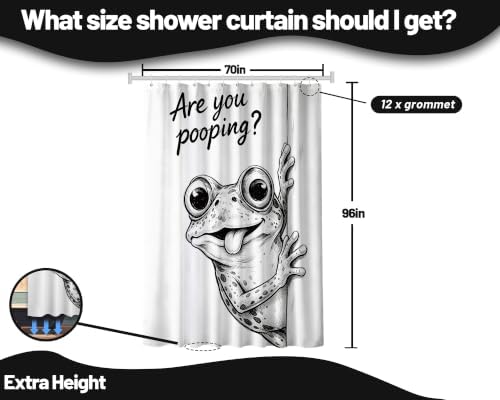 Extra Long Shower Curtain 96 Inchs Extra Tall Funny Frog XL Cool Teen Shower Curtains for Large Bathroom Decor Sets, Waterproof Cloth Fabric with Hooks, 70 x 96 Inch