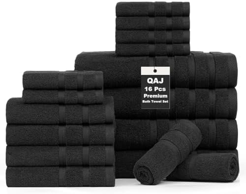 16-Piece Bath Towels Set, 100% Cotton Thick Soft Highly Absorbent Durable, Quick Dry, Bathroom Towels Set (4 Bath Towels, 4 Hand Towels, 8 Washcloths) - Perfect for Daily Use