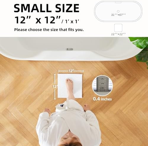 TYUU Small Bathroom Rugs, Non Slip Washable Bath Rugs Super Absorbent Bathroom Rug Thin Quick Dry Low Pile Bath Mats, White 12"x12"