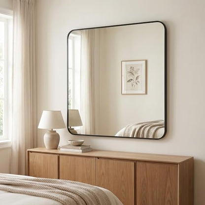 BEAUTYPEAK 39" x 39" Rectangular Wall Mounted Bathroom Mirror, Black