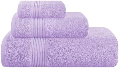 Belizzi Home Ultra Soft 3 Pack Cotton Towel Set, Contains a Bath Towel 28x55 inch, a Hand Towel 16x24 inch & a Wash Coth 12x12 inch, Ideal Everyday use, Compact & Lightweight - Purple
