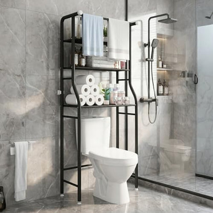 UDEAR 3-Tier Over The Toilet Rack,with Hanging Rod,Tower Shelf,Black