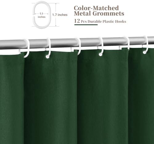 BTTN Emerald Boho Scalloped Linen Textured Cloth Shower Curtain Set, 72x72