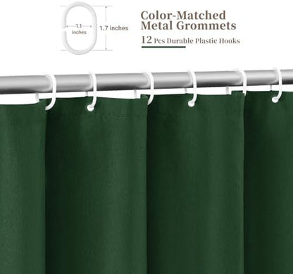 BTTN Emerald Boho Scalloped Linen Textured Cloth Shower Curtain Set, 72x72