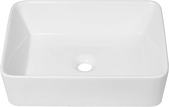 Sarlai Vessel Sink Rectangular - 19"x15" White Bathroom Sink Rectangle Above Counter Porcelain Ceramic Bathroom Vessel Vanity Sink Art Basin