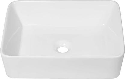 Sarlai Vessel Sink Rectangular - 19"x15" White Bathroom Sink Rectangle Above Counter Porcelain Ceramic Bathroom Vessel Vanity Sink Art Basin