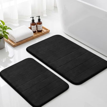 Neween Bathroom Rugs Set 2 Piece, Absorbent Memory Foam Bath Mat, Black
