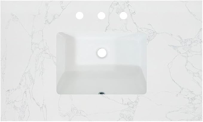 Ceres 37" Engineered Stone Vanity Top in Grain White with Single White Sink