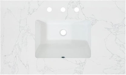 Ceres 37" Engineered Stone Vanity Top in Grain White with Single White Sink