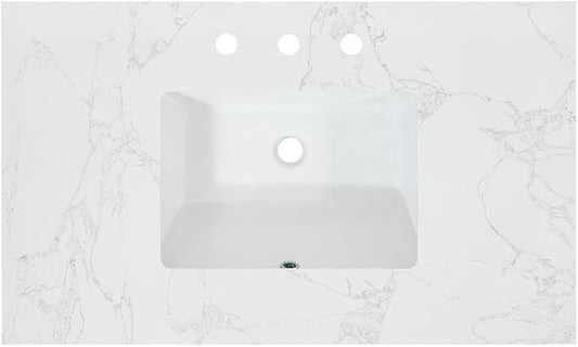 Ceres 37" Engineered Stone Vanity Top in Grain White with Single White Sink