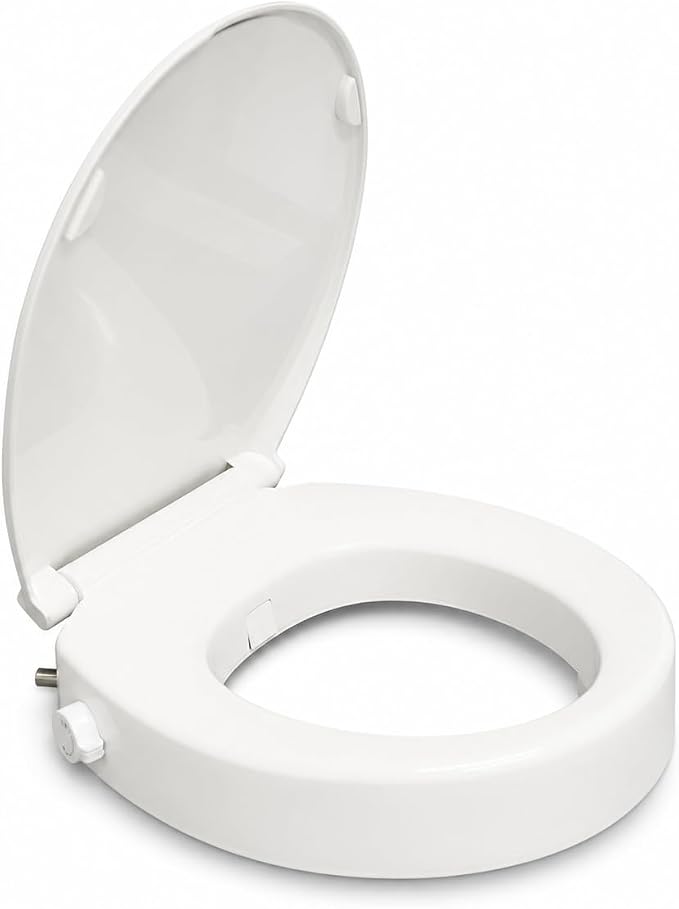 Raised Toilet Seat with Bidet for Seniors, 3" Height, Heavy Duty Slow Close Elevated Toilet Seat with Never Loosen Hinges, Fits Most Round Toilets, No Electric Cold Water Only (Round 16.5'')