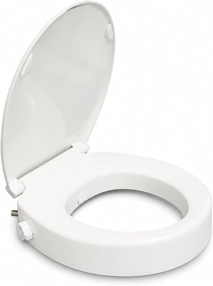 Raised Toilet Seat with Bidet for Seniors, 3" Height, Heavy Duty Slow Close Elevated Toilet Seat with Never Loosen Hinges, Fits Most Round Toilets, No Electric Cold Water Only (Round 16.5'')