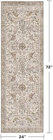 Vintage 2x6 Washable Runner Rugs for Kitchen, Bedside Rug for Bedroom, Entryway, Hallway, Non Slip Moss Bathroom Carpet, Traditional Home Décor with Floral Bird Pattern (Moss)