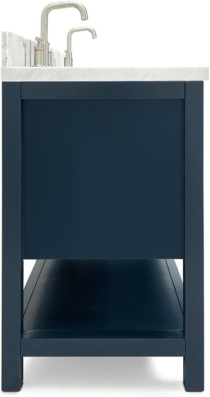ARIEL Bayhill 72-inch Bathroom Vanity with Sink,Solid Wood, 1.5-inch Italian Carrara Marble Countertop, Double Rectangular Porcelain Sink, 2 Soft Closing Doors, 3 Dovetail Drawers, Midnight Blue