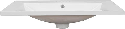 30" Ceramic Bathroom Sink, Vanity Top Only, Vessel Single-sink with Overflow and 3 Holes, Rectanglar