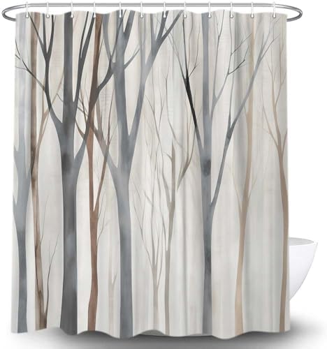 Birch Forest Abstract Shower Curtain Farmhouse Bathroom Decor 72X75 Inch