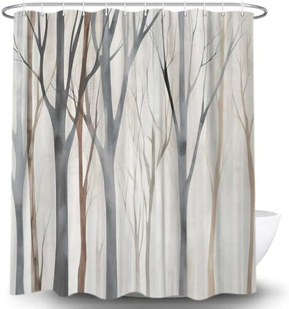 Birch Forest Abstract Shower Curtain Farmhouse Bathroom Decor 72X75 Inch