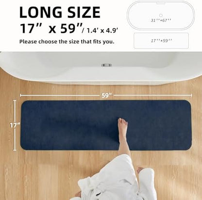 TYUU Thin Bath Mat Runner, Bathroom Rugs Non Slip Washable, 17x59 Navy Blue
