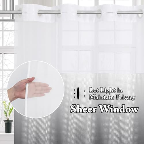 Gibelle No Hook Cloth Ombre Black Shower Curtain with Liner, 72x74