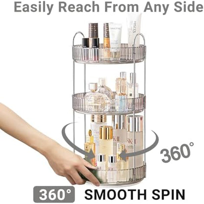 Asayuee 360 Rotating Makeup Organizer,3 Tier Large Capacity Make Up Organizers and Storage,Makeup Organizer for Bathroom,Cosmetic Perfume Stand Organizer(Grey-3 Tier)