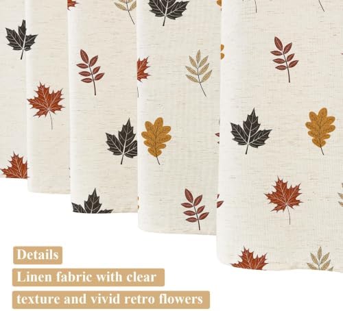 ORTIGIA Fall Linen Shower Curtain Maple Leaf Farmhouse Vintage Autumn Orange Terracotta Shower Curtains Modern Boho Rustic Block Print Cottagecore Decor for Bathroom 72 W x 72 L