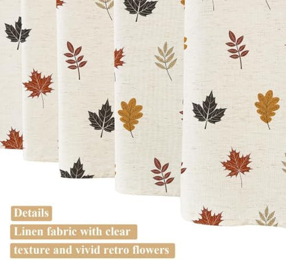 ORTIGIA Fall Linen Shower Curtain Maple Leaf Farmhouse Vintage Autumn Orange Terracotta Shower Curtains Modern Boho Rustic Block Print Cottagecore Decor for Bathroom 72 W x 72 L