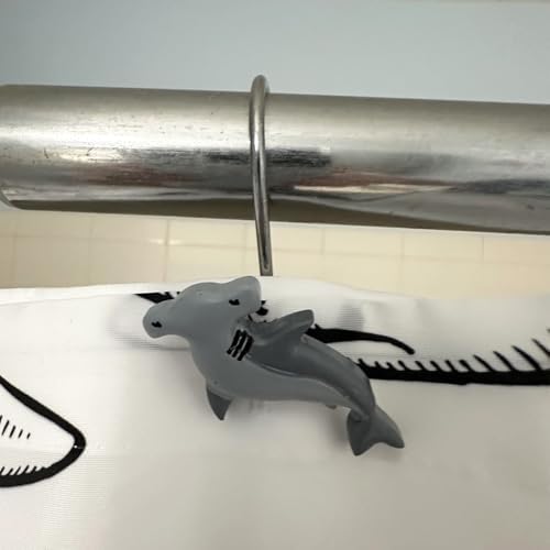 Shark Shower Curtain Hooks 12pcs Decorative Shower Curtain Hangers Heavy Duty Metal Shower Rings Cute Bathroom Decor Accessories for Bathroom Baby Room Bedroom Living Room Decor