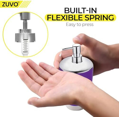Bathroom Accessories Set 6 Piece -(Trashcan, Soap Dispenser, Toothbrush Holder, Soap Dish,Toilet Brush) for Decorative Countertop and Housewarming Gift (Purple)
