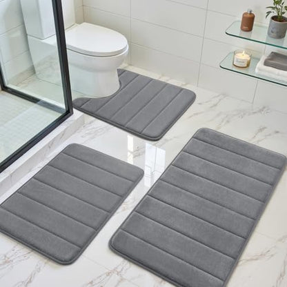 BYSURE Dark Grey Memory Foam Bathroom Rug Set 3 Piece