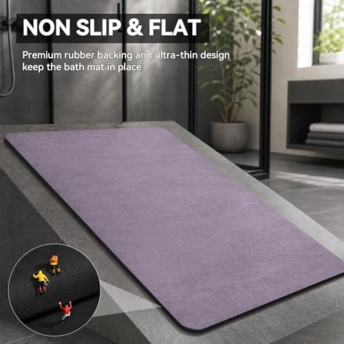 MontVoo -Bath Mat Rug-Rubber Backing Non Slip Quick Dry Absorbent Thin Bathroom Rugs Fit Under Door-Faux Suede Surface Bathroom Floor Mats-Shower Rug for in Front of Bathtub Shower Lavender 16"x24"
