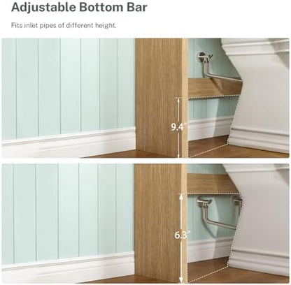 TEENFON Over The Toilet Storage Cabinet with 4 Open Shelves and Adjustable Shelf, Extra Tall Bathroom Organizer Unit with 2 Wood Doors, Home Space Saver for Bathroom, Laundry Room, Natural