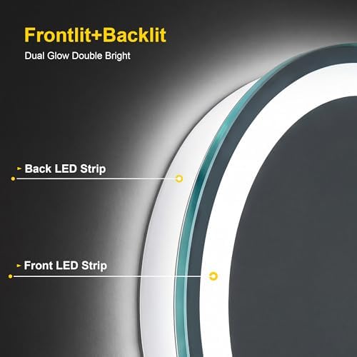Round LED Bathroom Mirror with Lights, 20 Inch Circle Lighted Vanity Mirror