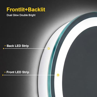 Round LED Bathroom Mirror with Lights, 20 Inch Circle Lighted Vanity Mirror