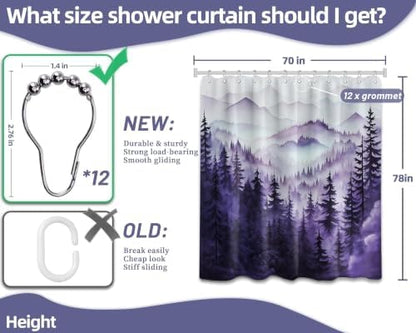Dark Purple Forest Extra Long Shower Curtain, Tall 72X78 in, Mountain