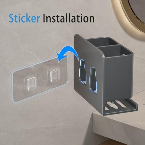 Grey Toothbrush Holder wall Mount, Aluminum，No Drilling Required
