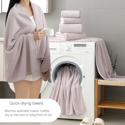 18 Piece Family Bath Towel Set Include 6 Bath Towels,6 Hand Towels and 6 Washcloths Soft Bathroom Towel with Hanging Loops,Highly Absorbent Quick Dry Towels Set for Bathroom,Hotel and Spa-Light Purple