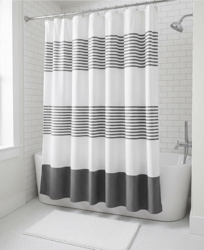 Serafina Home Striped Charcoal Gray Black & White Cotton Shower Curtain