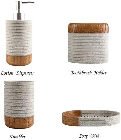 Hymmah Bathroom Accessories Set,Toothbrush Holder,Farmhouse Bathroom Decor,4 Pcs Resin Gift Set Apartment Necessities, Contain Toothbrush Cup,Soap Dispenser,Soap Dish,Tumbler