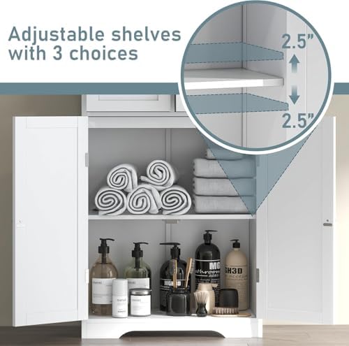 Betterhood 67" Tall Bathroom Storage Cabinet, Freestanding Bathroom Cabinet with Glass Doors and Shelves, Large Bathroom Cabinet with 2 Drawers for Living Room, Dining Room, Office, White