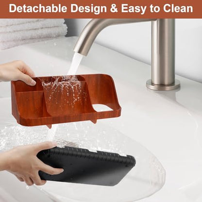 GFWARE Bathroom Decor and Accessories - Detachable 7 Slots Kids Electric Toothbrush and Toothpaste Holde for Bathroom Tray Countertop Vanity Storage, Bathroom Sink Storage Organizer, Red Wood