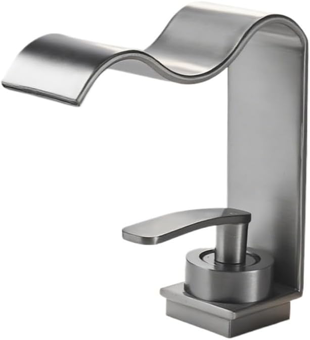 Bathroom Sink Faucet Deck Mounted Hot Cold Brass Mixer Waterfall Basin Faucets Lavatory Washbasin Water Tap(Matte Grey,G9/16)