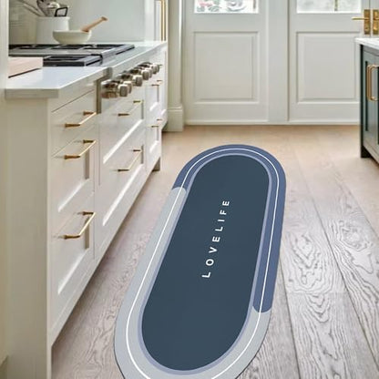 Rubber Bath mats Quick-Drying Non-Slip Bathroom mat Super Absorbent Bath mat Instant Dry Bath mat, Bathroom Rug in Front of The Kitchen Sink, Shower Room, Bathtub, Oval(Blue+17x47in)